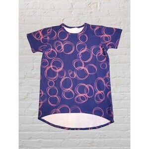 Lularoe Bubble Print Gracie Shirt Girls Size 12 Blue Hi Lo Hem Short Sleeve Soft